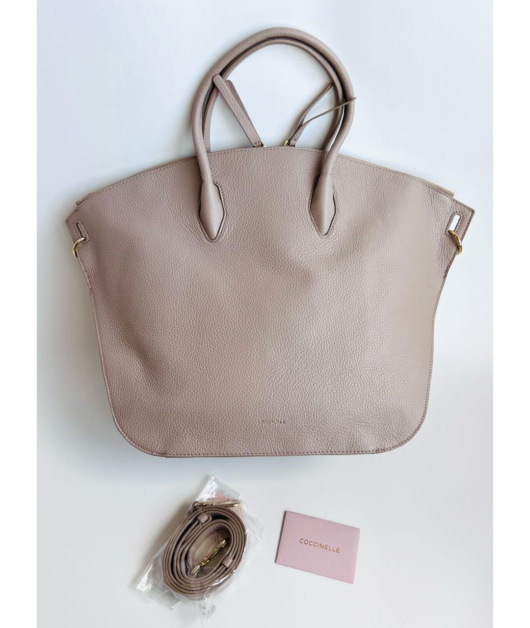 COCCINELLE Бежевая кожаная сумка с короткими ручками, фото 6