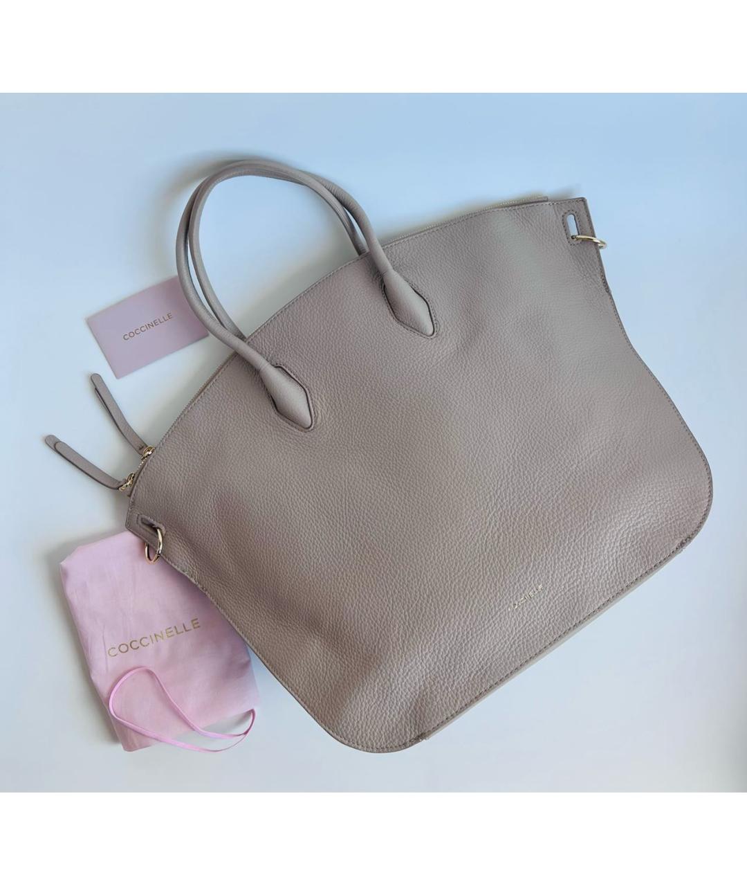 COCCINELLE Бежевая кожаная сумка с короткими ручками, фото 7