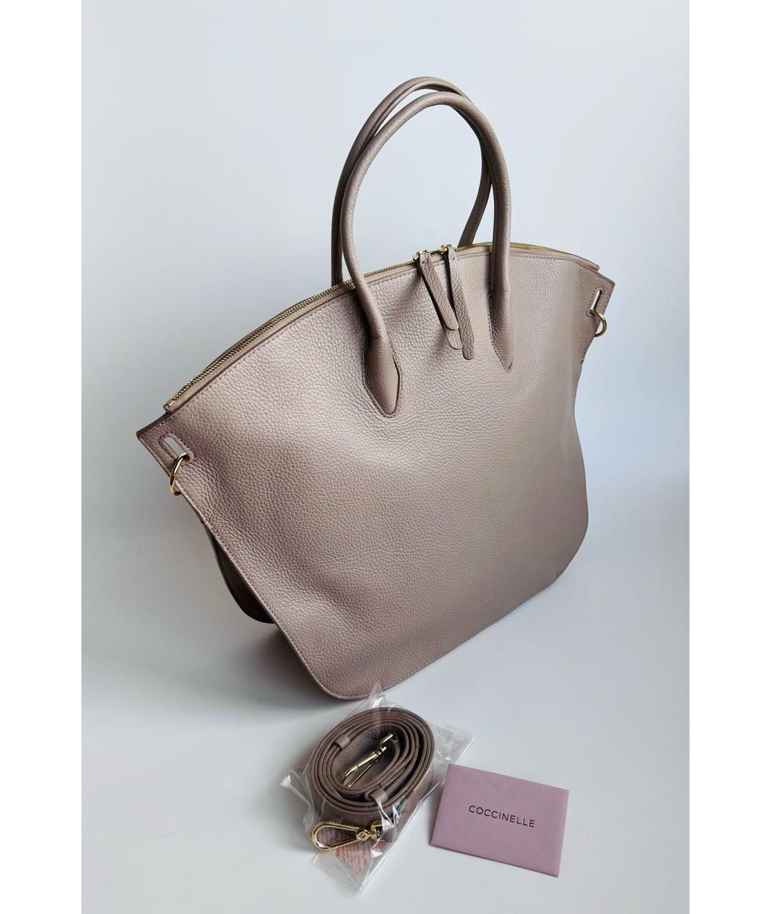 COCCINELLE Бежевая кожаная сумка с короткими ручками, фото 5
