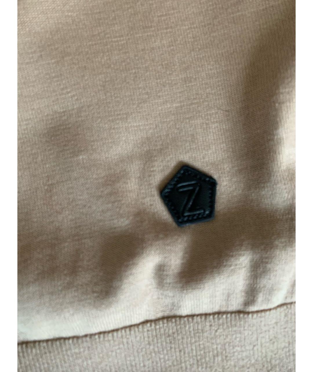 ERMENEGILDO ZEGNA XXX Бежевое хлопковое поло с коротким рукавом, фото 4