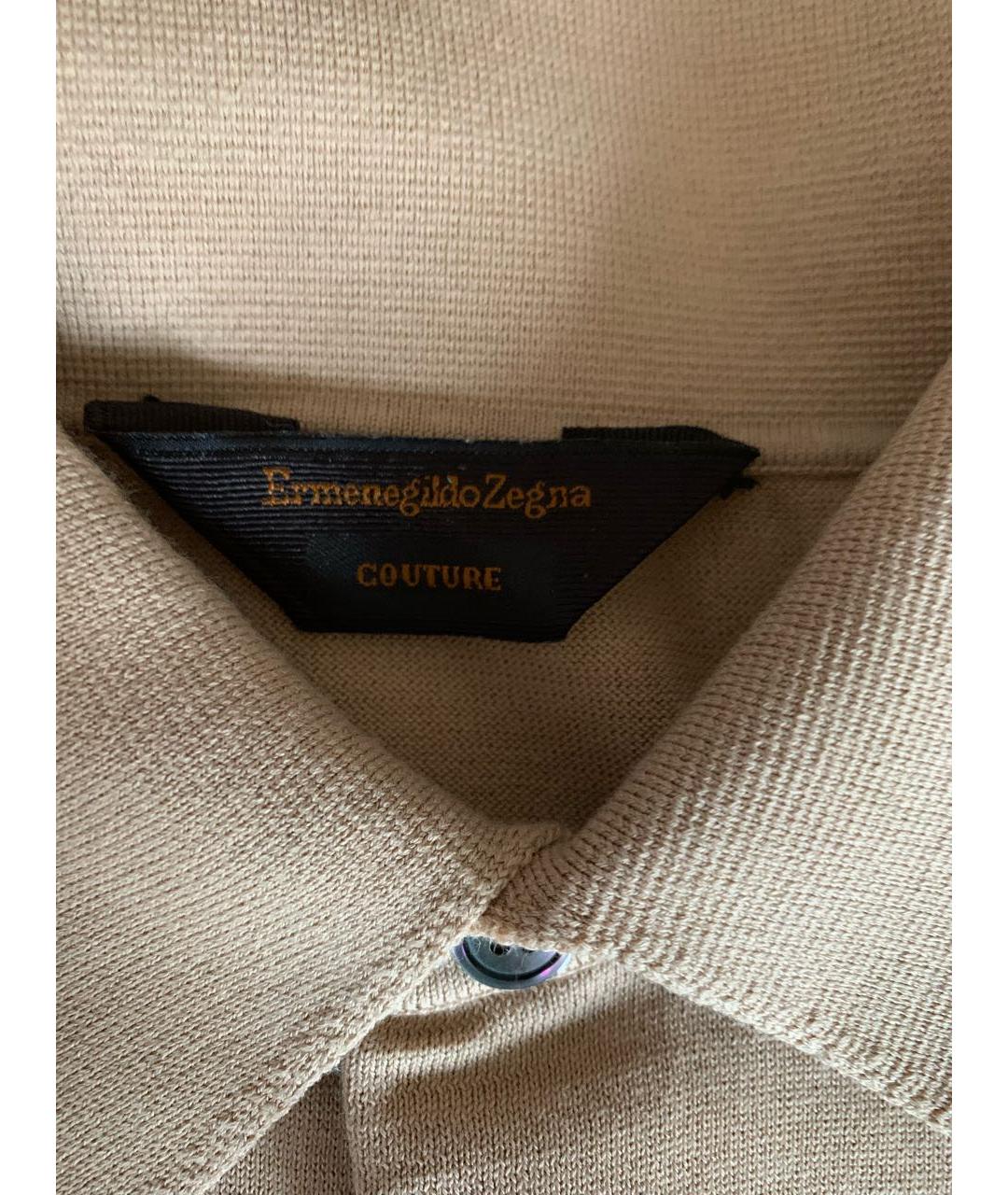 ERMENEGILDO ZEGNA XXX Бежевое хлопковое поло с коротким рукавом, фото 3
