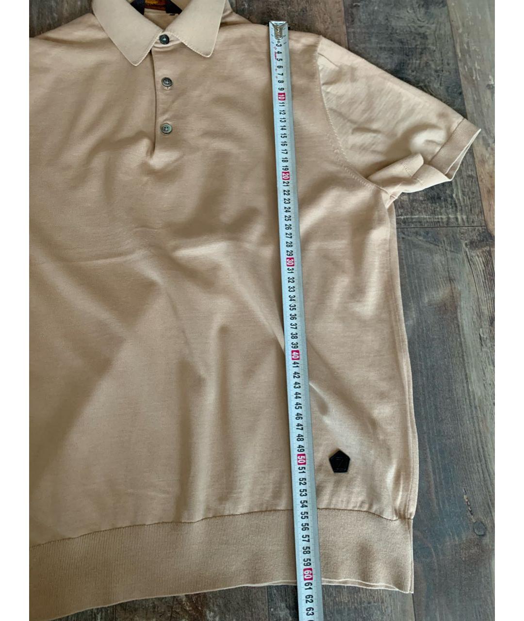 ERMENEGILDO ZEGNA XXX Бежевое хлопковое поло с коротким рукавом, фото 6