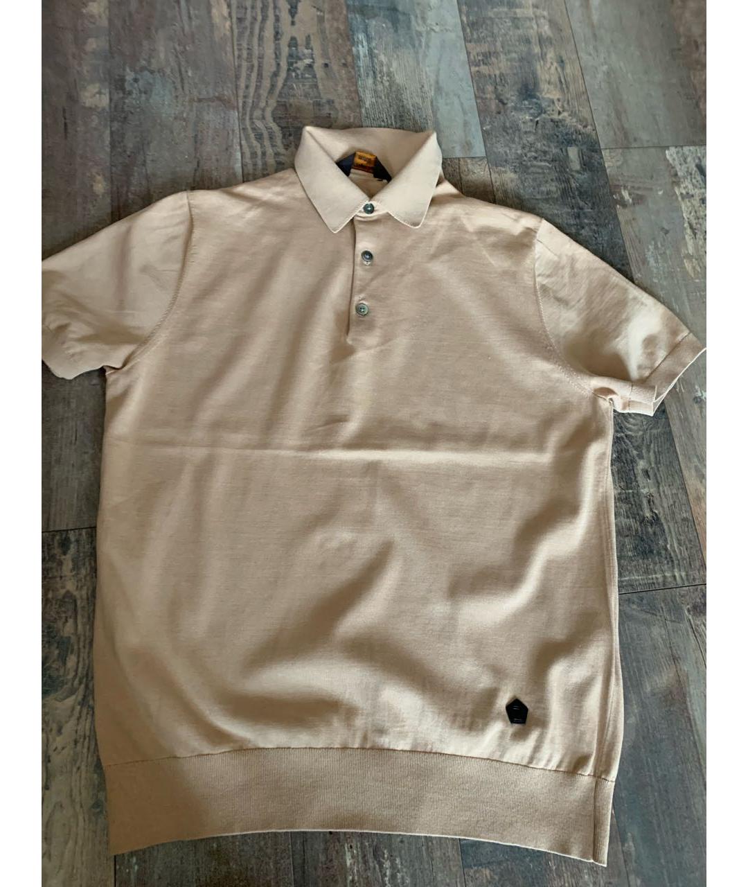 ERMENEGILDO ZEGNA XXX Бежевое хлопковое поло с коротким рукавом, фото 8