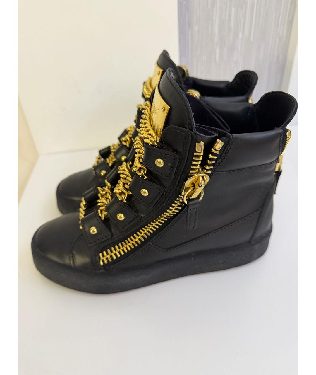 GIUSEPPE ZANOTTI DESIGN Черные кожаные кеды, фото 4