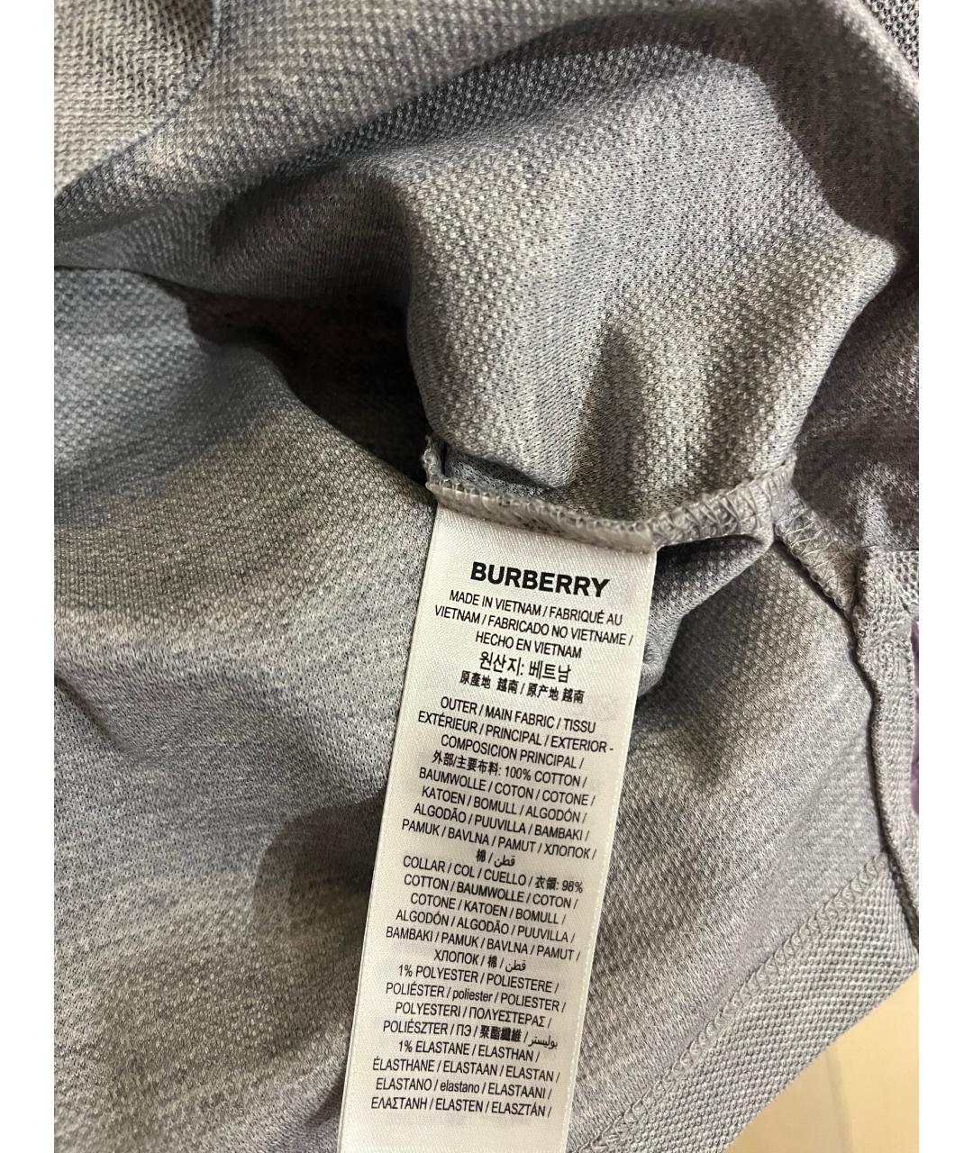 BURBERRY Серое хлопковое поло с коротким рукавом, фото 4