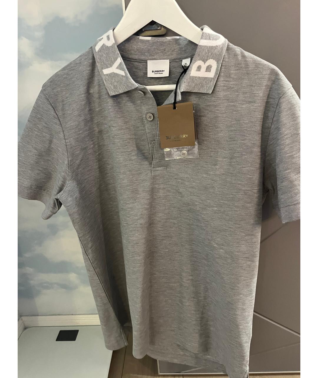 BURBERRY Серое хлопковое поло с коротким рукавом, фото 5