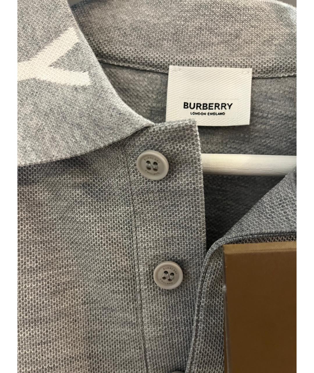 BURBERRY Серое хлопковое поло с коротким рукавом, фото 3
