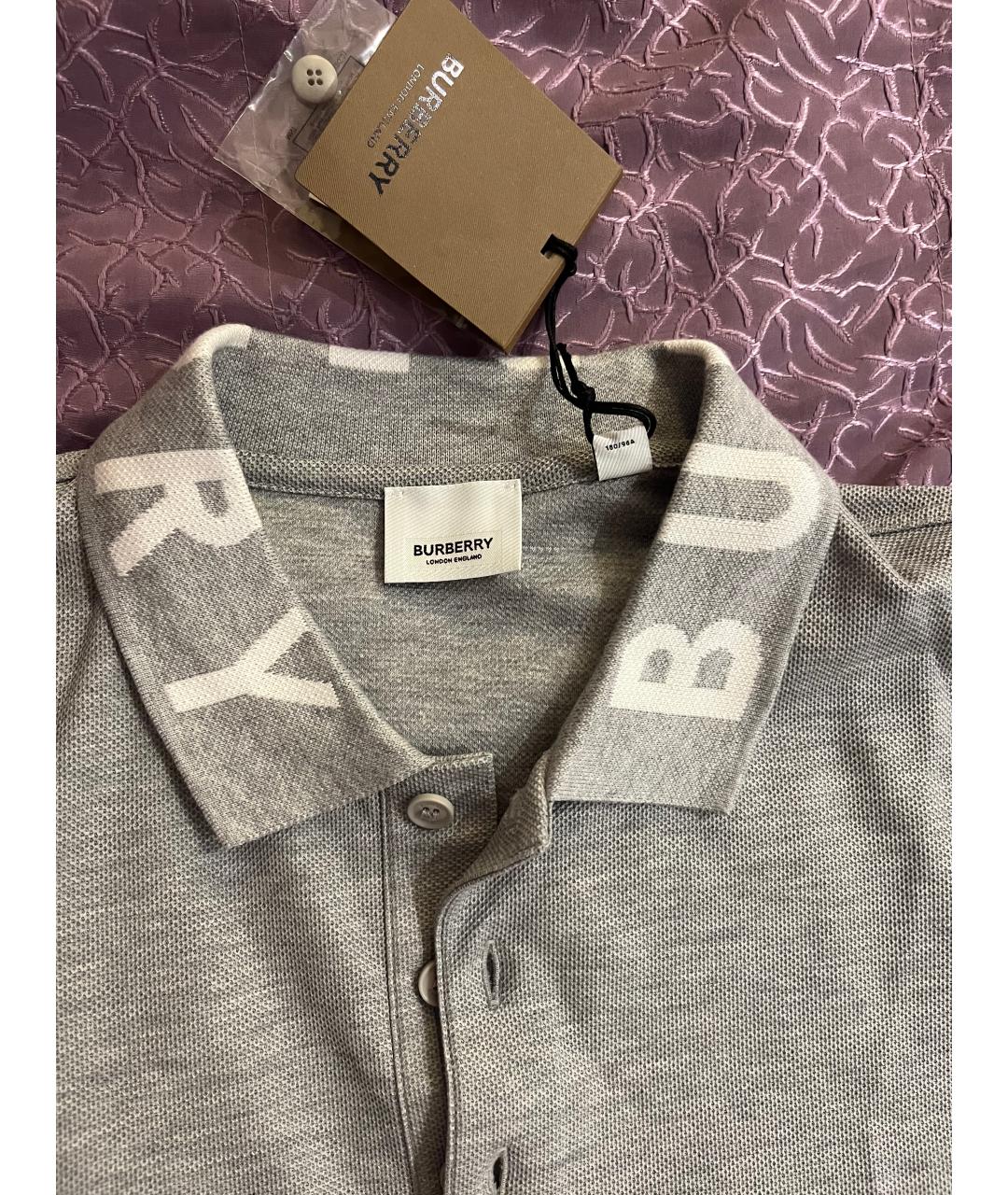 BURBERRY Серое хлопковое поло с коротким рукавом, фото 2