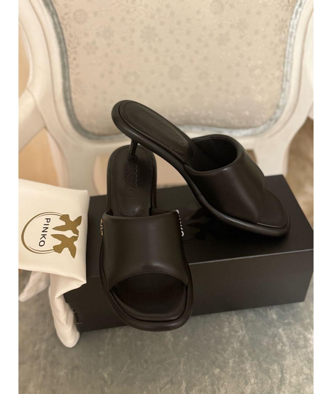 PINKO Черные кожаные босоножки, фото 2