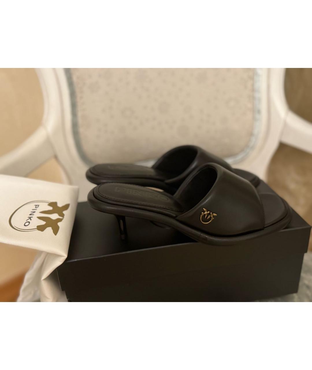 PINKO Черные кожаные босоножки, фото 7