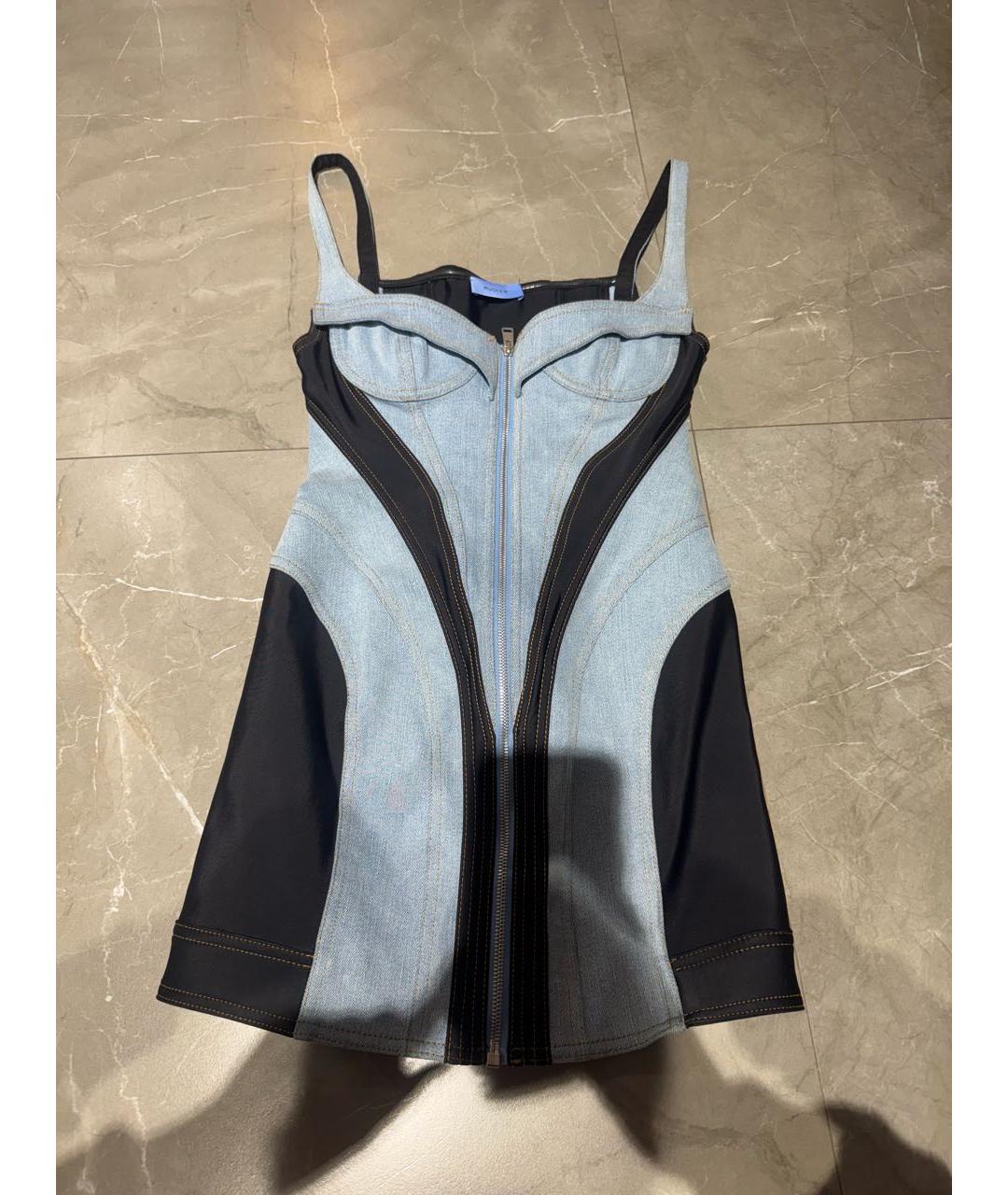 MUGLER Голубое деним коктейльное платье, фото 5