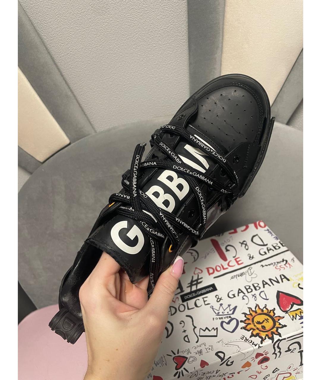 DOLCE&GABBANA Черные кожаные низкие кроссовки / кеды, фото 7