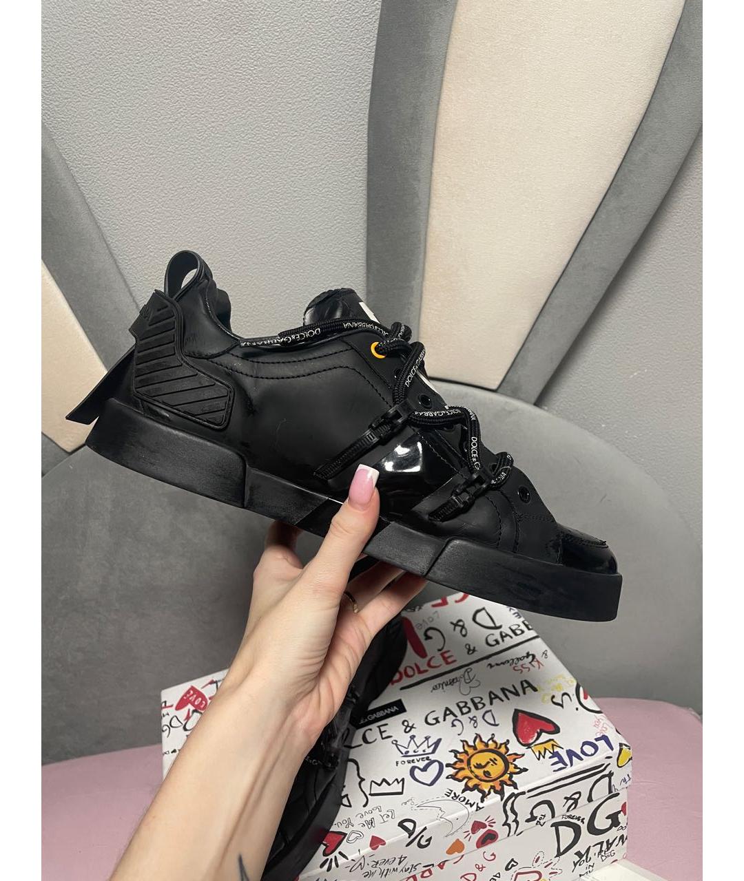 DOLCE&GABBANA Черные кожаные низкие кроссовки / кеды, фото 8