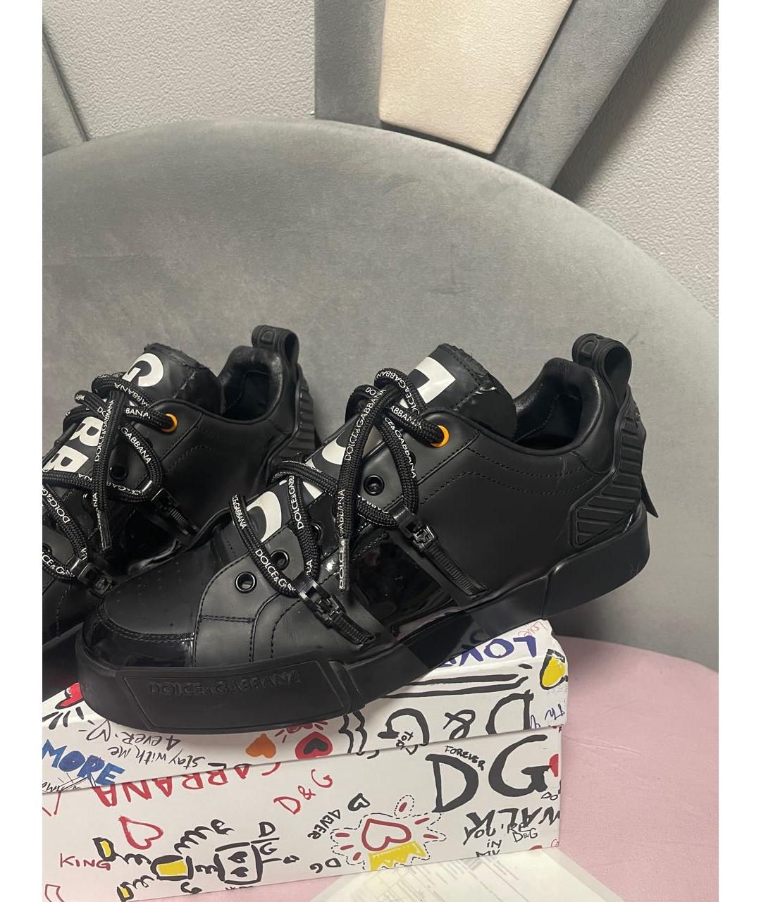 DOLCE&GABBANA Черные кожаные низкие кроссовки / кеды, фото 5