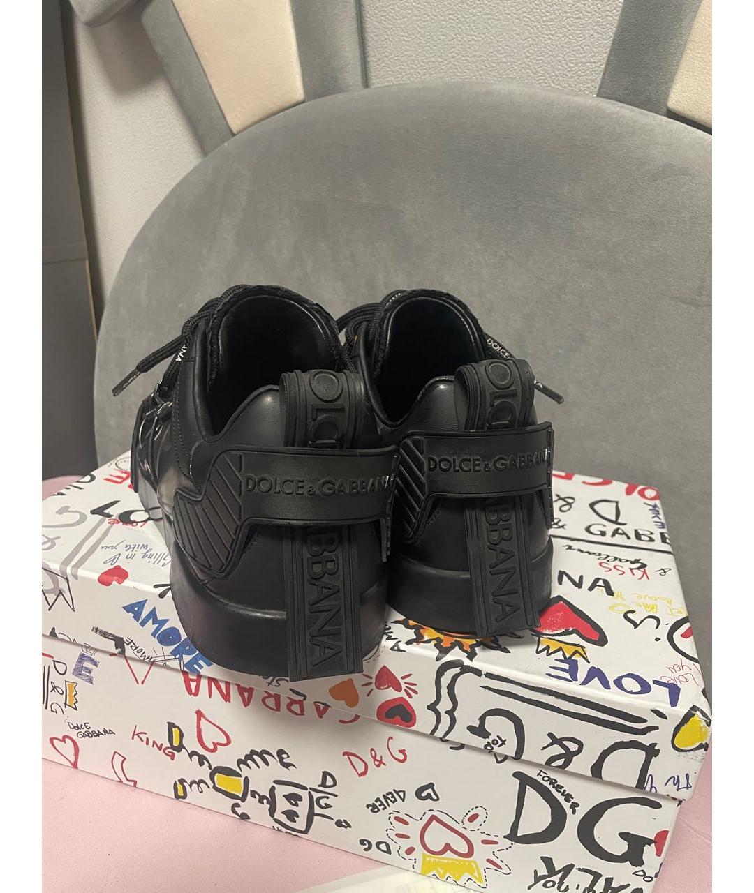 DOLCE&GABBANA Черные кожаные низкие кроссовки / кеды, фото 4
