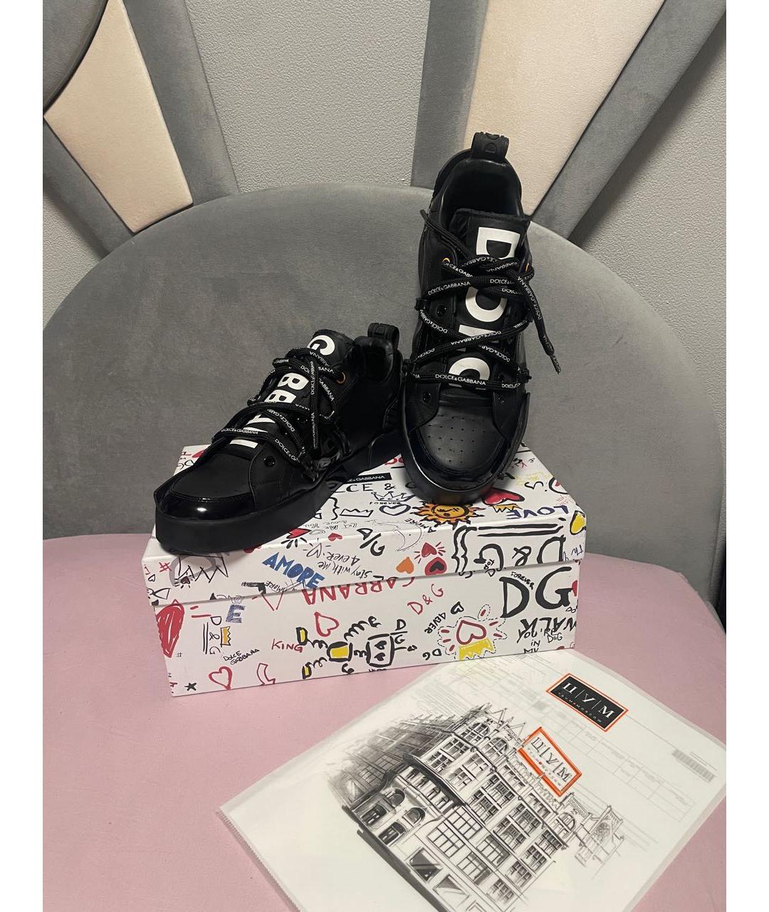 DOLCE&GABBANA Черные кожаные низкие кроссовки / кеды, фото 2