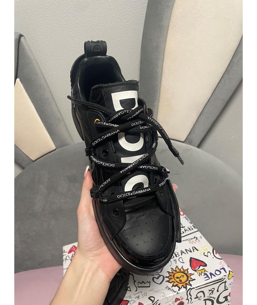 DOLCE&GABBANA Черные кожаные низкие кроссовки / кеды, фото 3