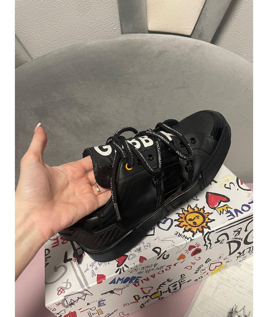 DOLCE&GABBANA Черные кожаные низкие кроссовки / кеды, фото 6