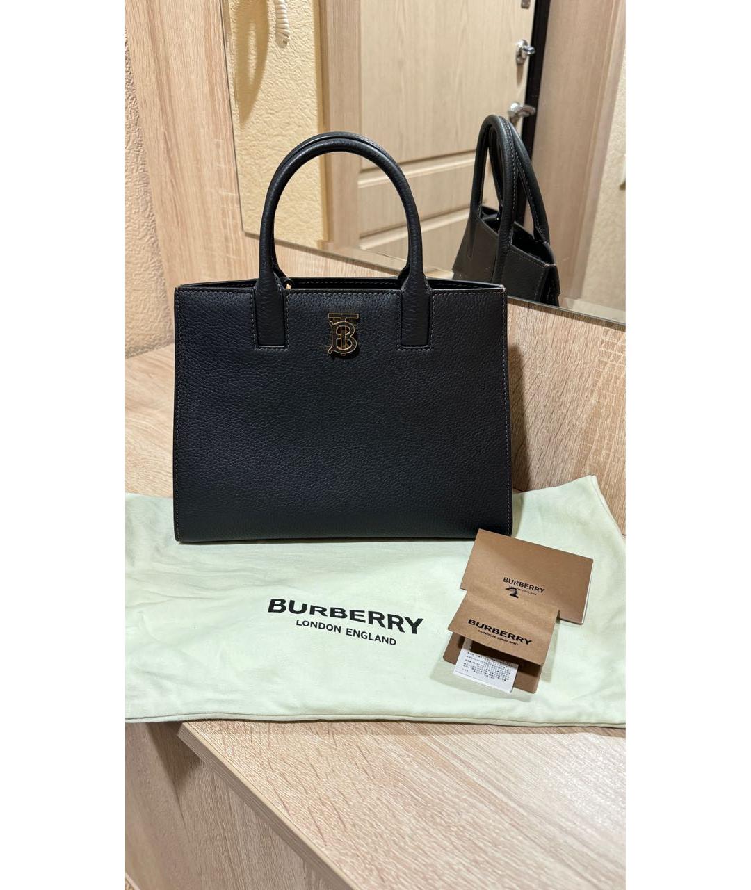 BURBERRY Черная кожаная сумка тоут, фото 6