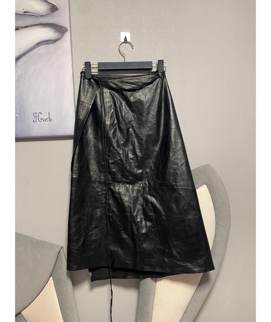 ANN DEMEULEMEESTER Черная кожаная юбка миди, фото 2