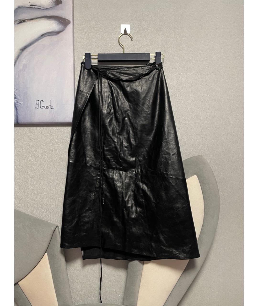 ANN DEMEULEMEESTER Черная кожаная юбка миди, фото 5