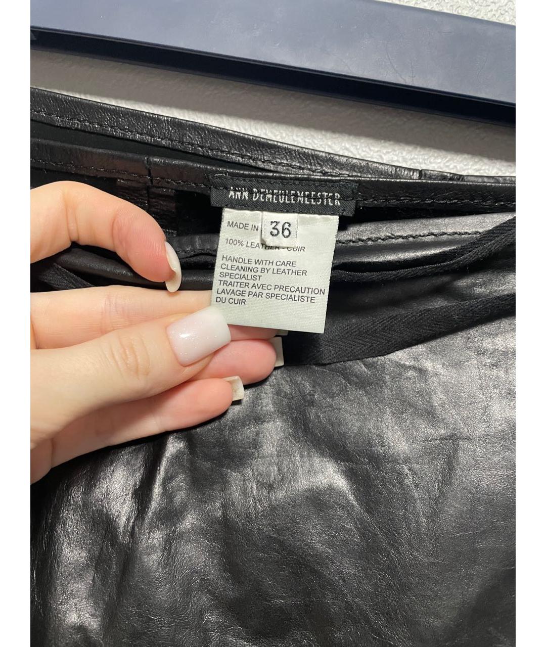 ANN DEMEULEMEESTER Черная кожаная юбка миди, фото 3