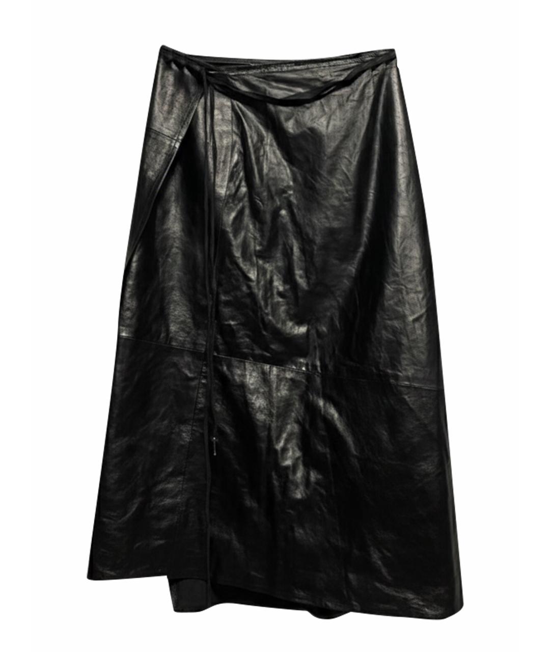 ANN DEMEULEMEESTER Черная кожаная юбка миди, фото 1