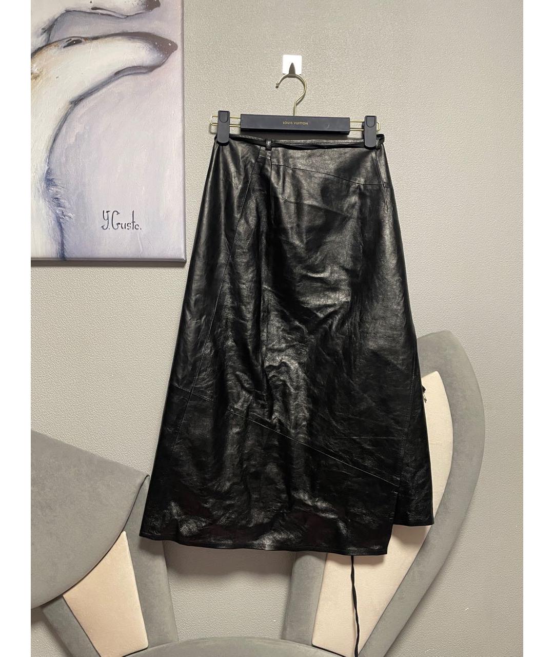 ANN DEMEULEMEESTER Черная кожаная юбка миди, фото 4