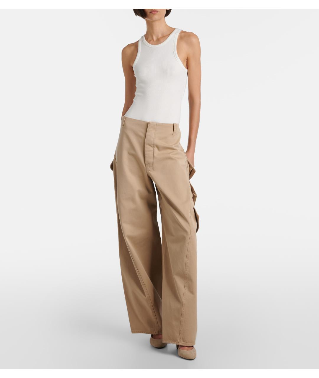 ALAIA Бежевые хлопковые брюки широкие, фото 5