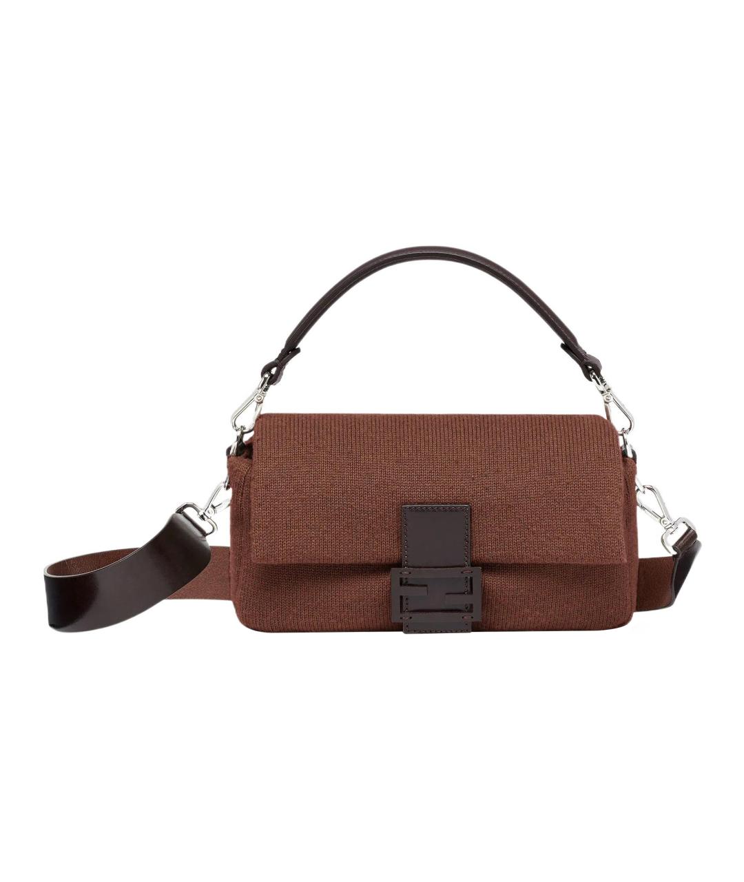 FENDI Коричневая тканевая сумка с короткими ручками, фото 1