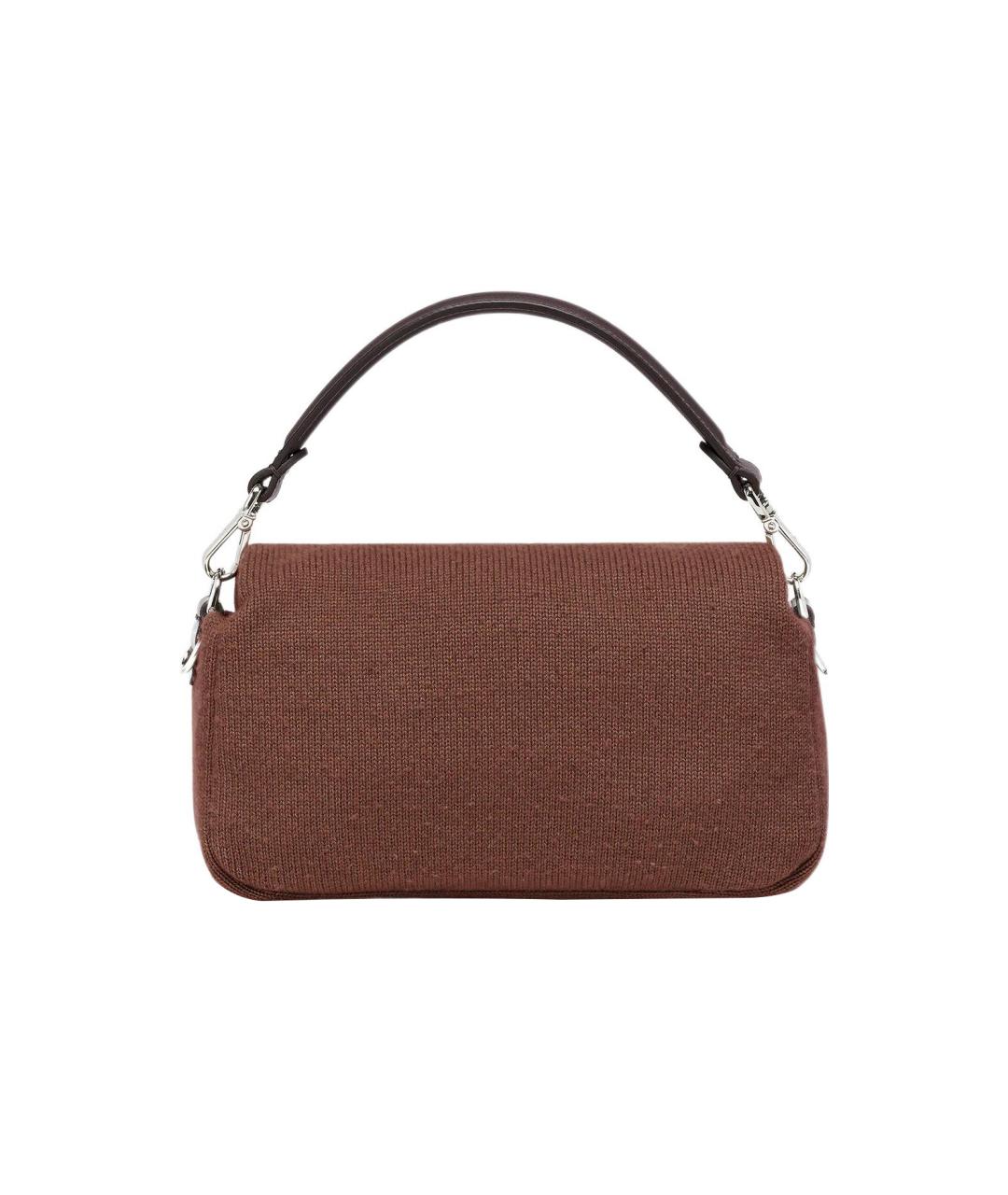 FENDI Коричневая тканевая сумка с короткими ручками, фото 3
