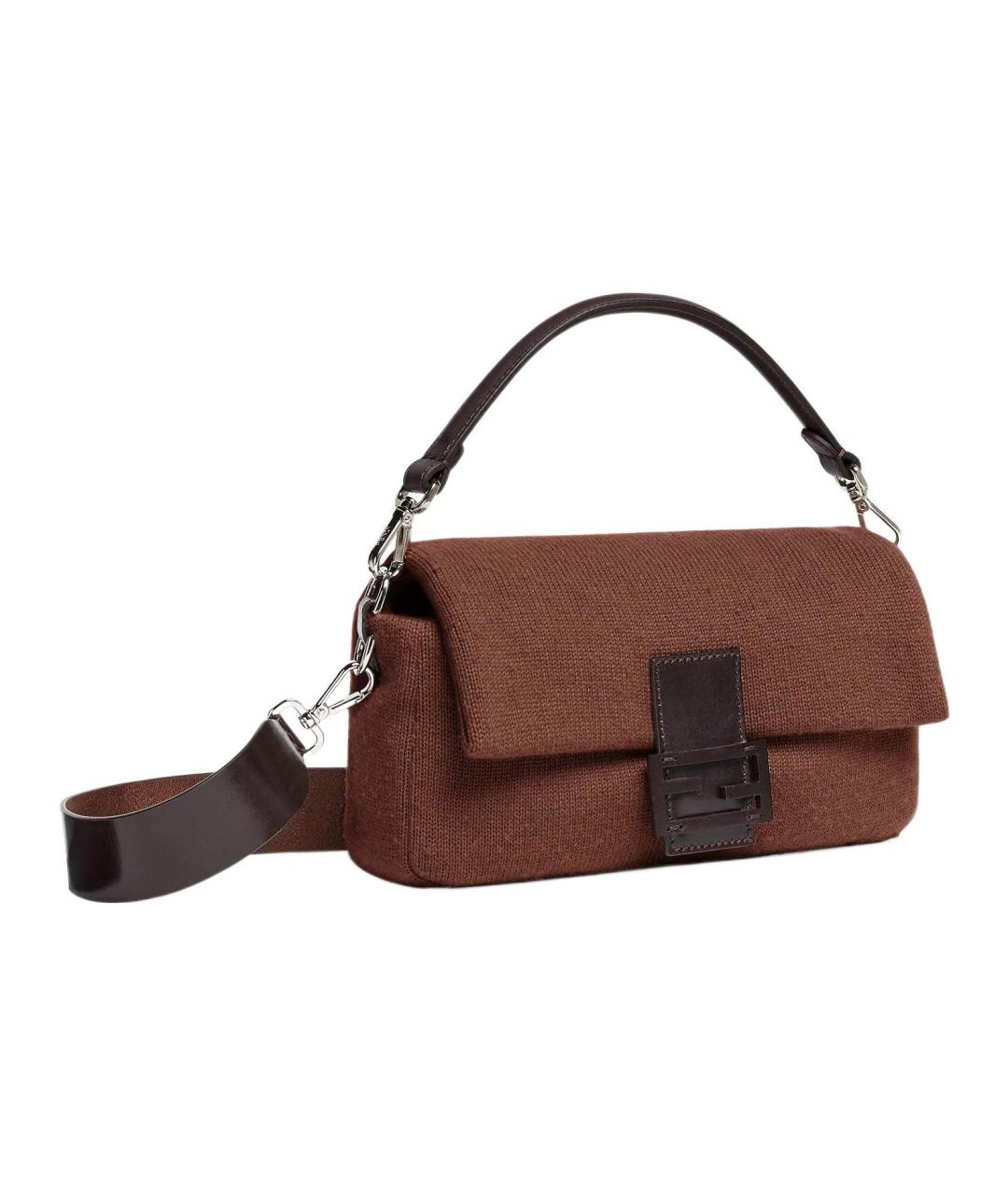 FENDI Коричневая тканевая сумка с короткими ручками, фото 2