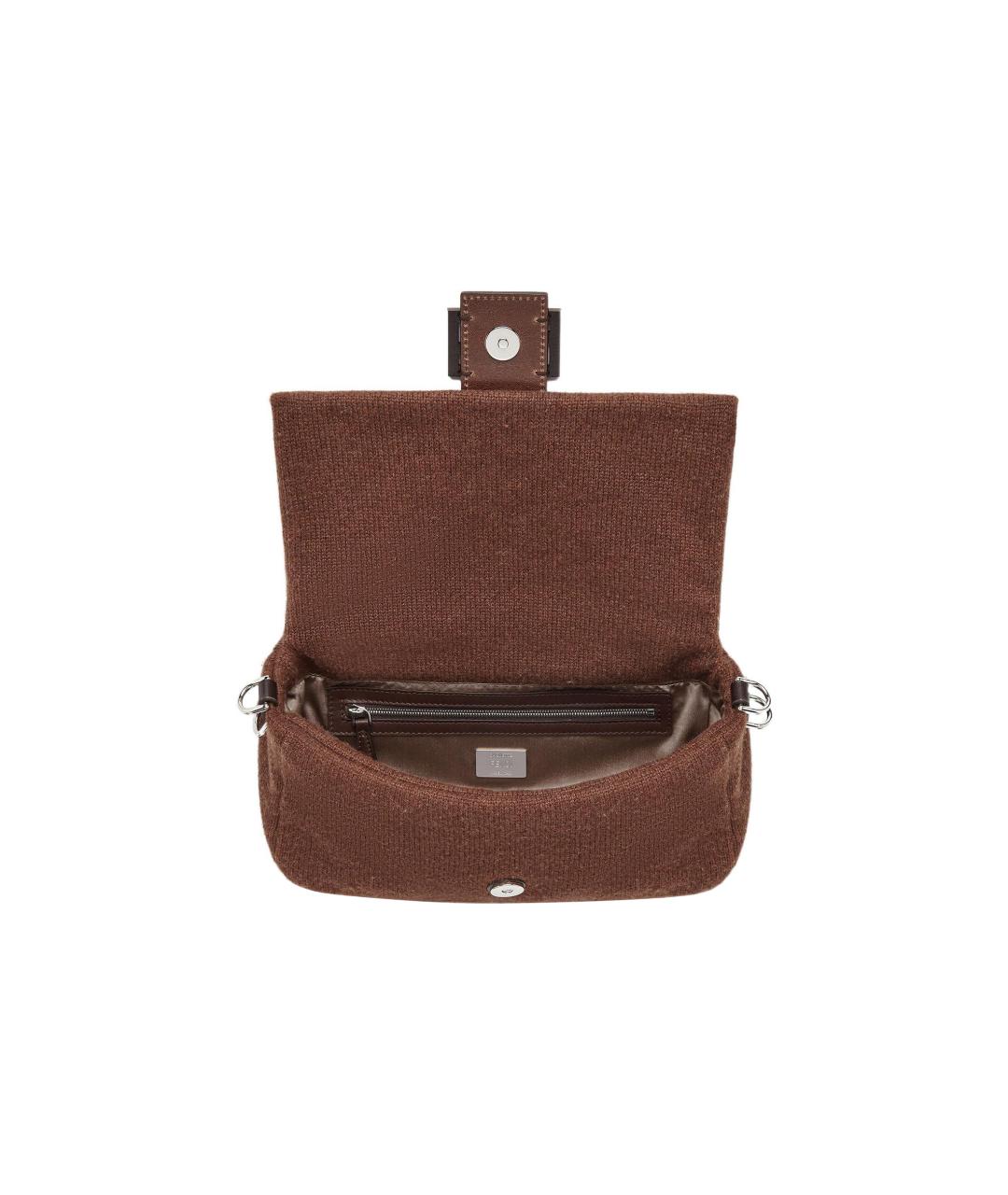 FENDI Коричневая тканевая сумка с короткими ручками, фото 4