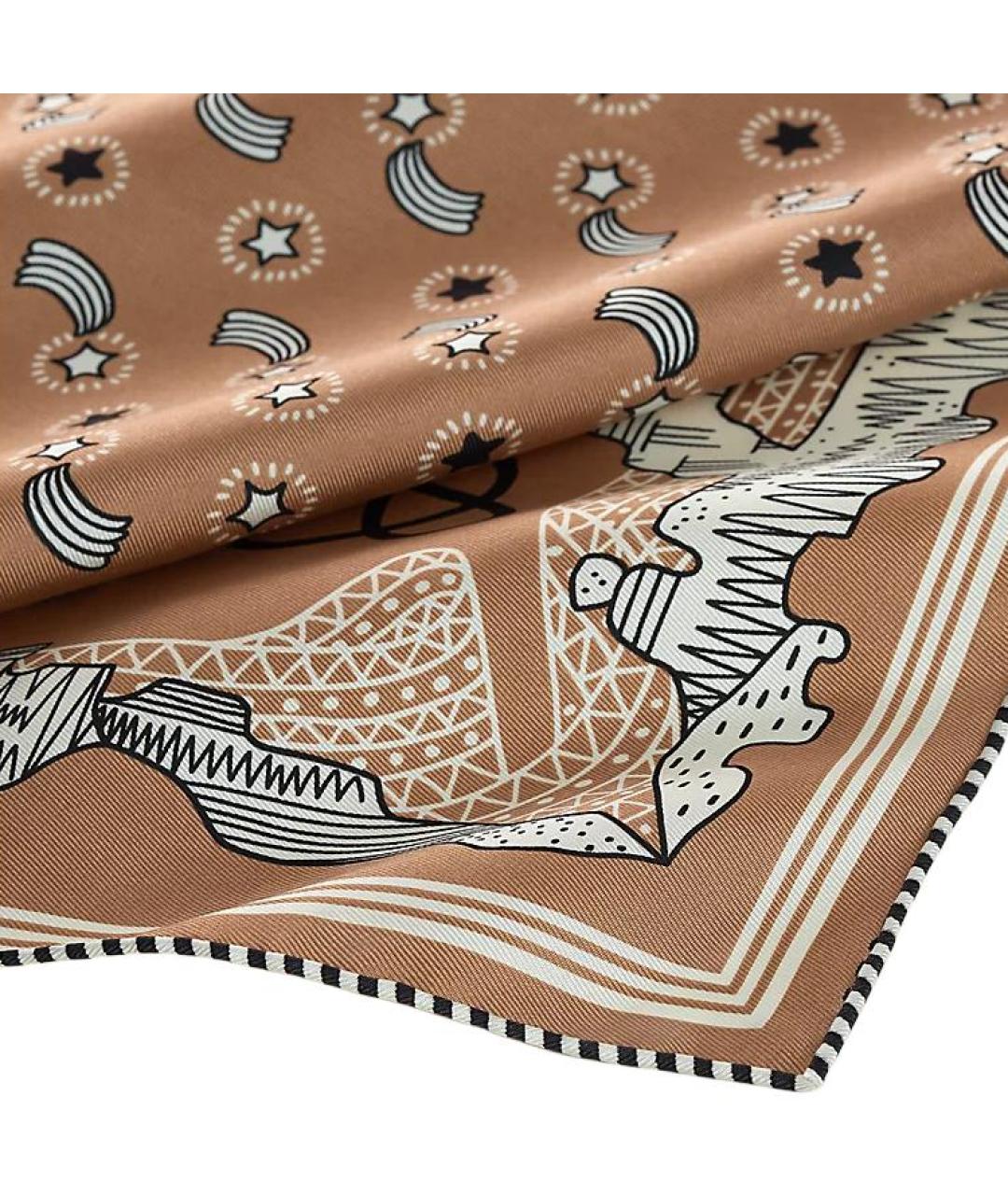 HERMES Коричневый шелковый платок, фото 2