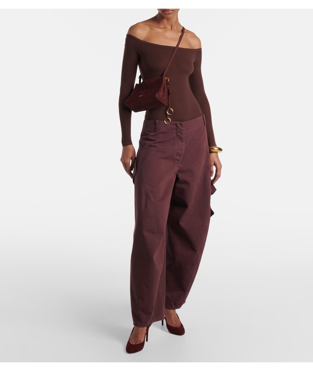 ALAIA Бордовые хлопковые брюки широкие, фото 5