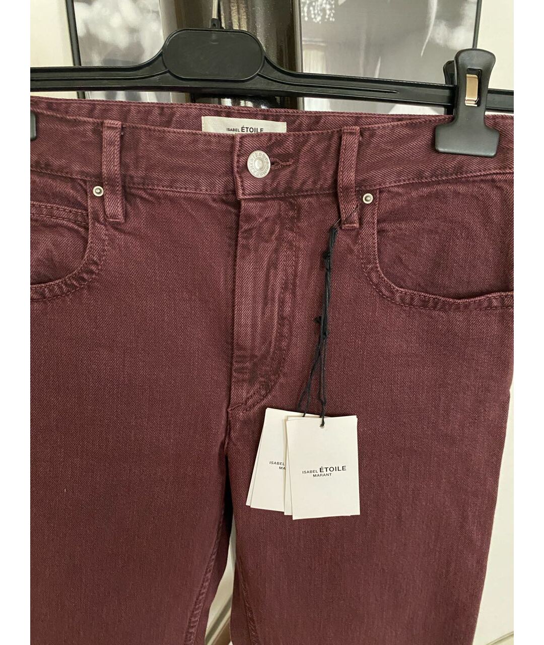 ISABEL MARANT ETOILE Бордовые хлопковые прямые джинсы, фото 3