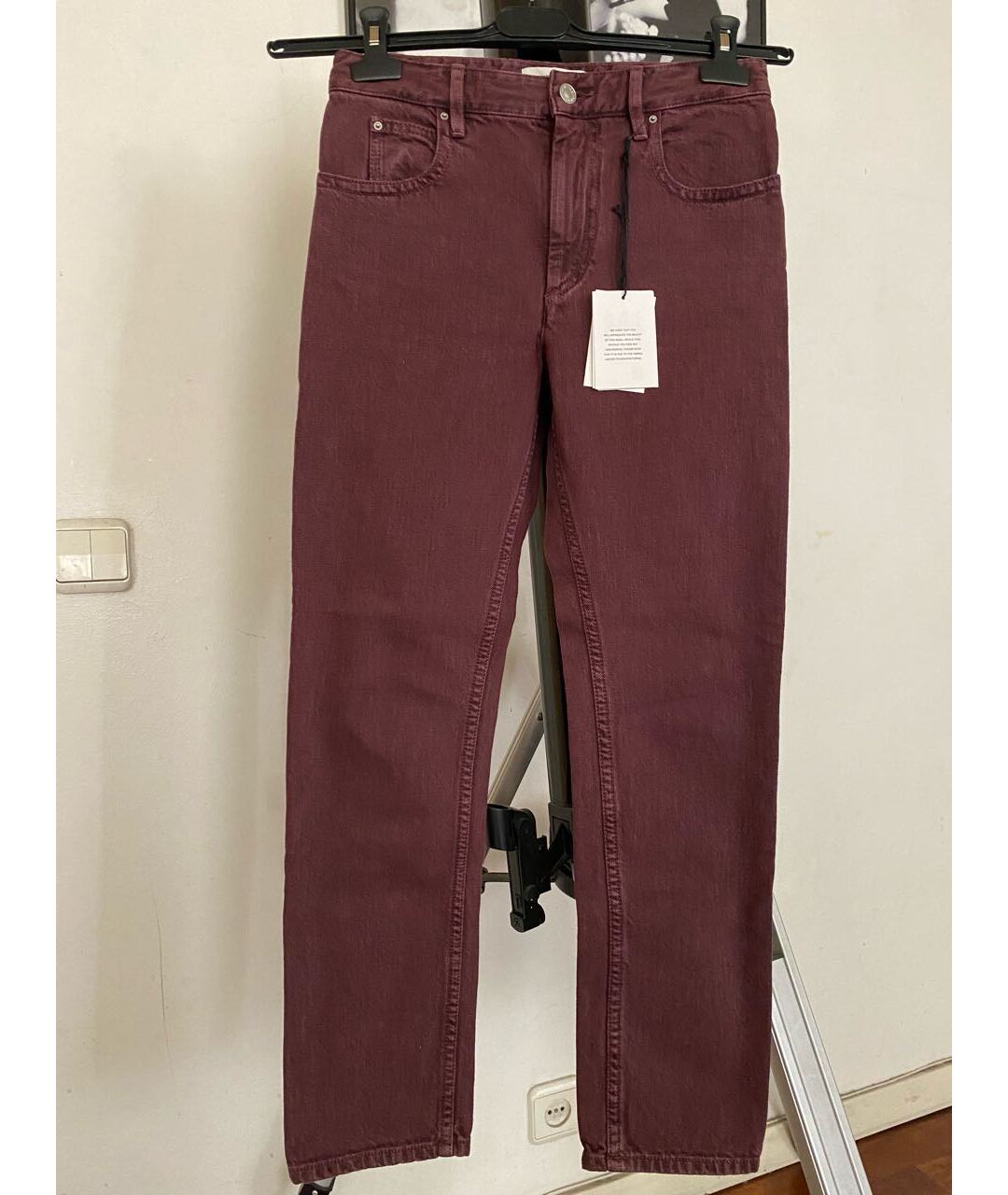 ISABEL MARANT ETOILE Бордовые хлопковые прямые джинсы, фото 5