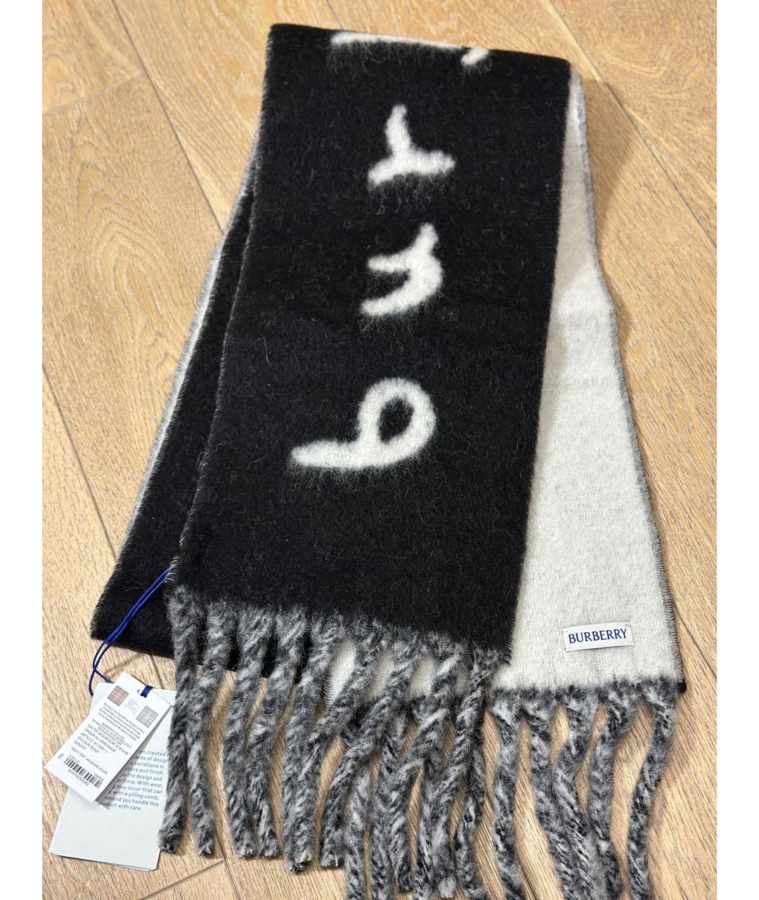 BURBERRY Черный шерстяной шарф, фото 5