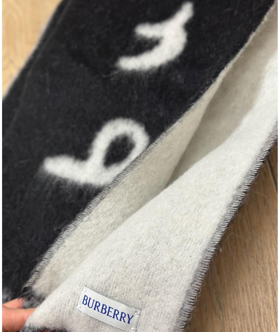 BURBERRY Черный шерстяной шарф, фото 3