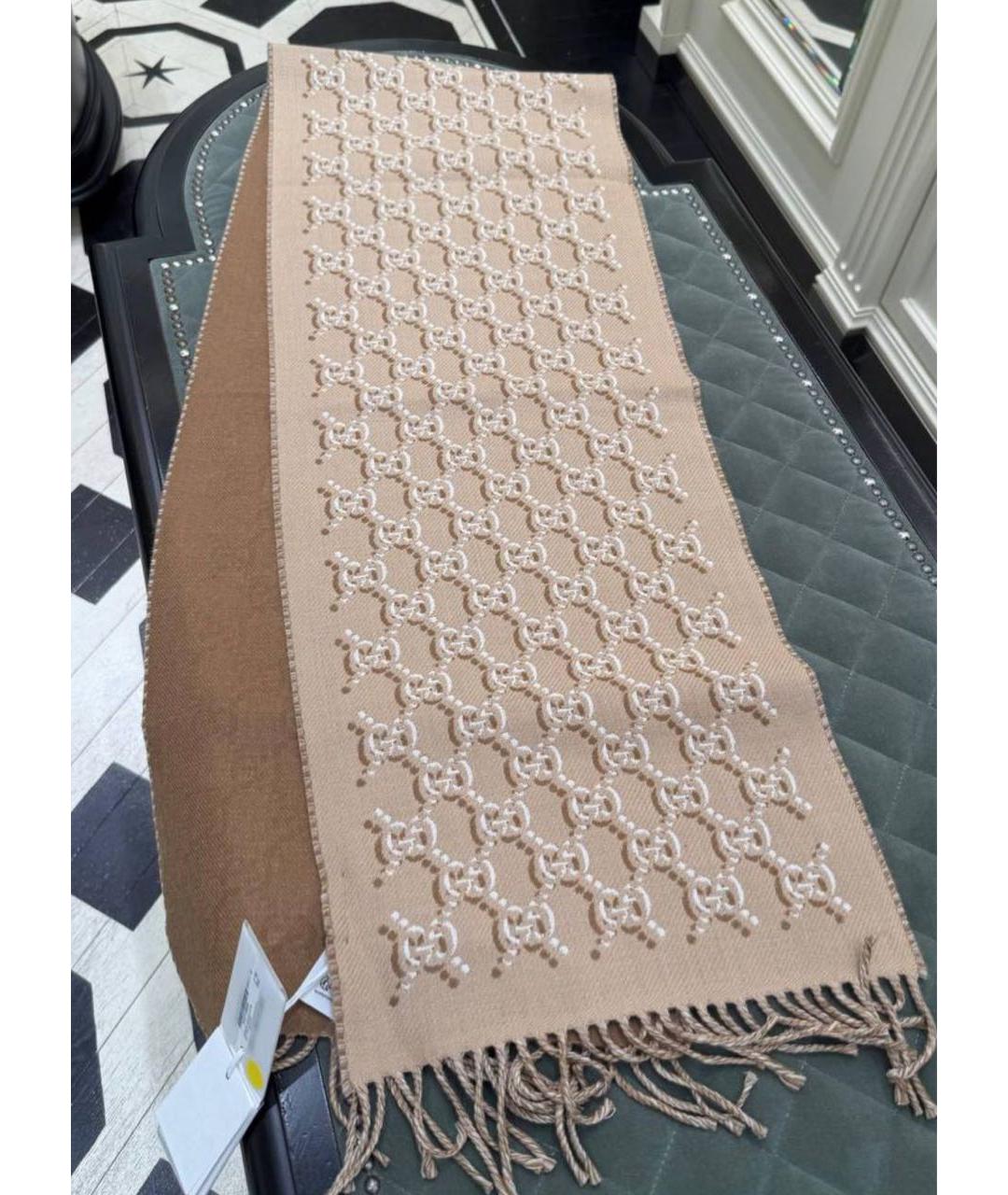 GUCCI Бежевый шерстяной шарф, фото 2
