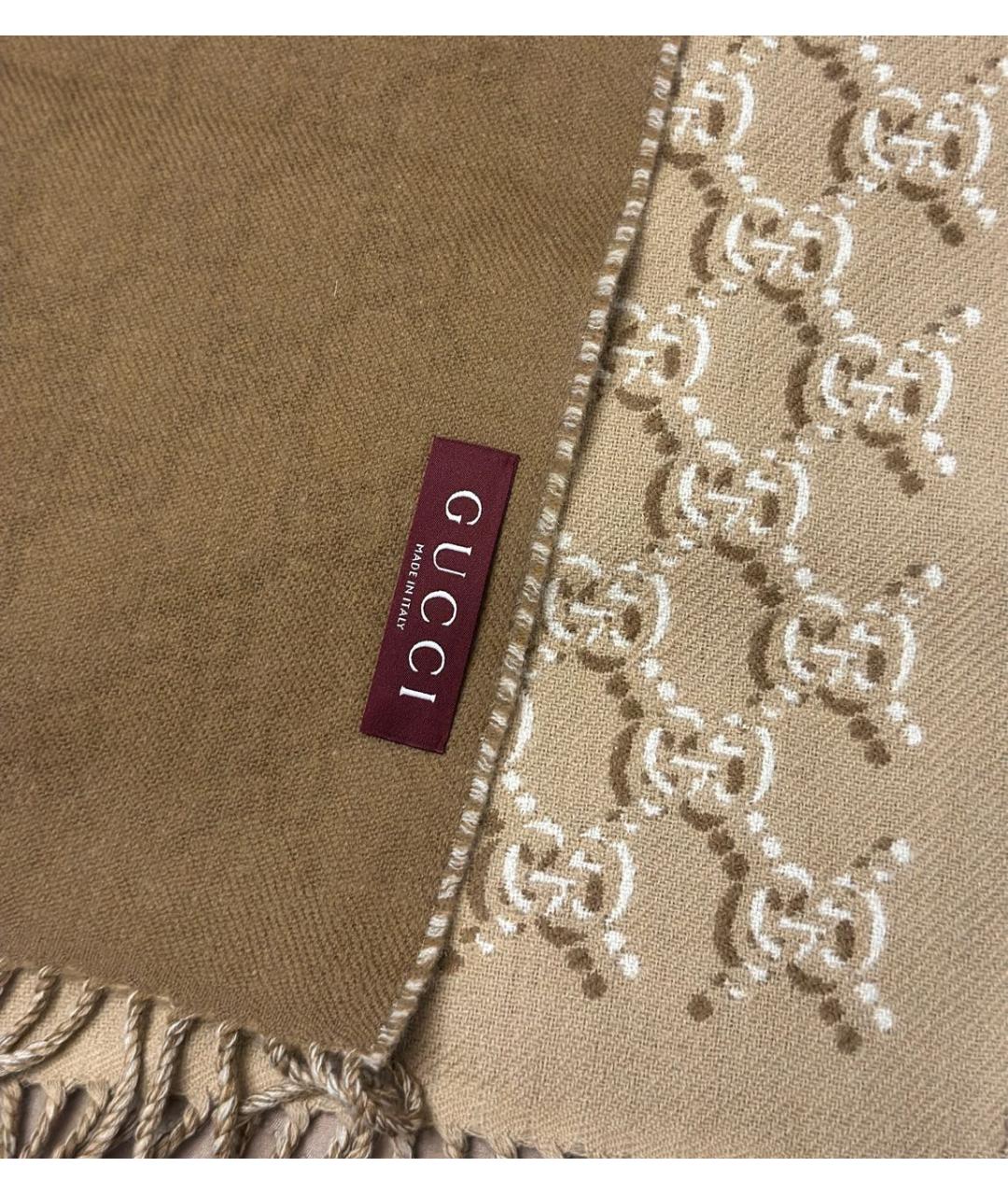 GUCCI Бежевый шерстяной шарф, фото 4