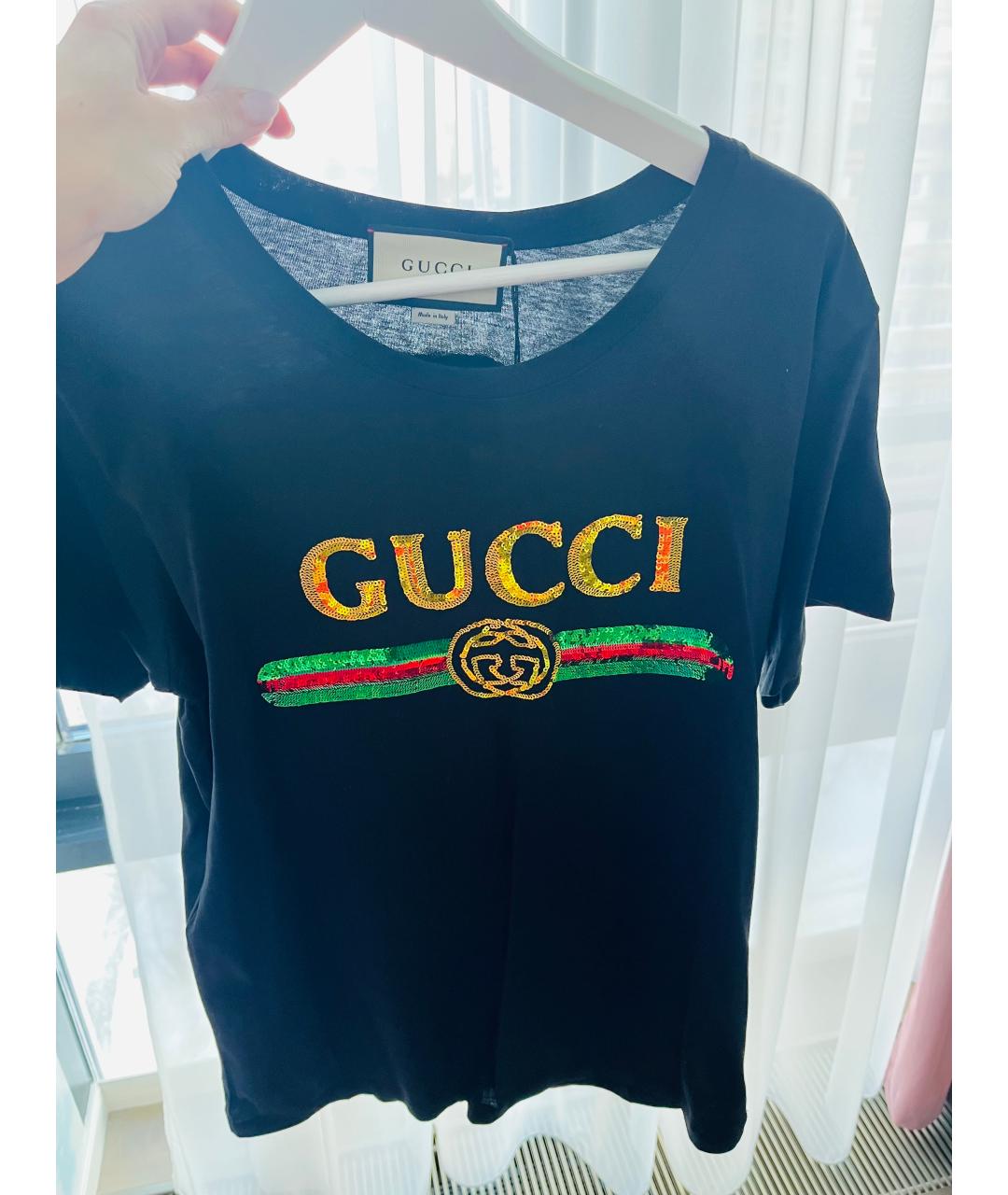 GUCCI Черная хлопковая футболка, фото 5