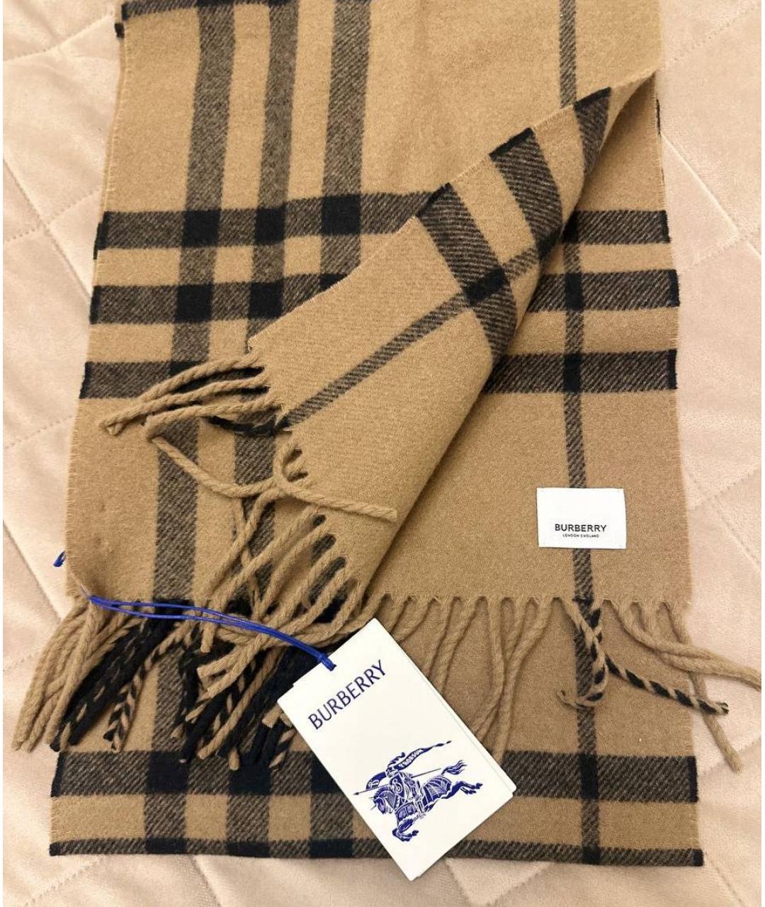 BURBERRY Бежевый шерстяной шарф, фото 5
