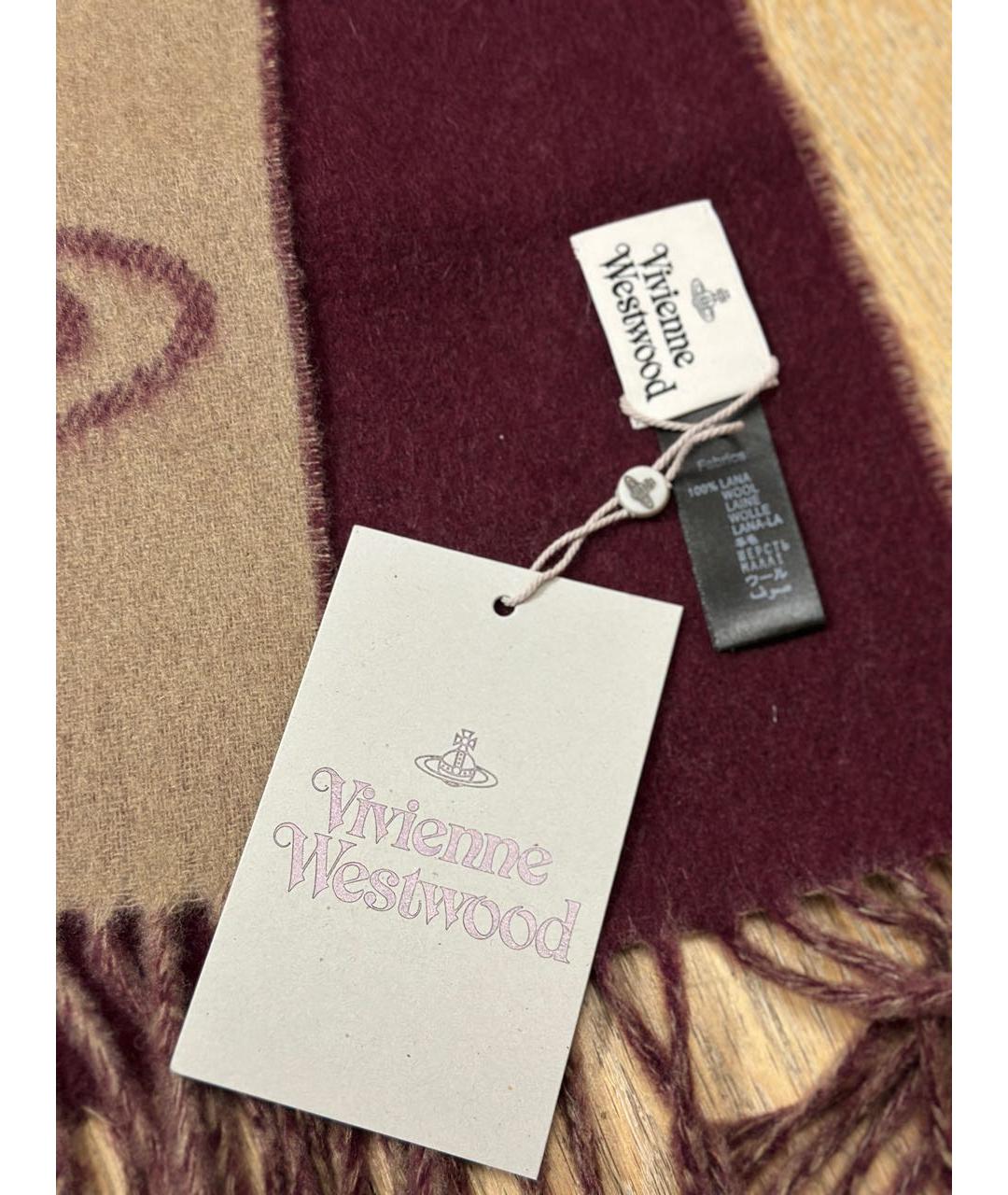 VIVIENNE WESTWOOD Бордовый шерстяной шарф, фото 5