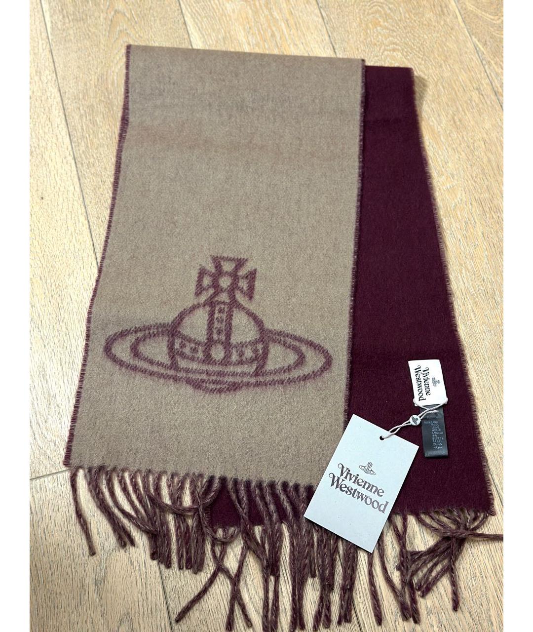 VIVIENNE WESTWOOD Бордовый шерстяной шарф, фото 3