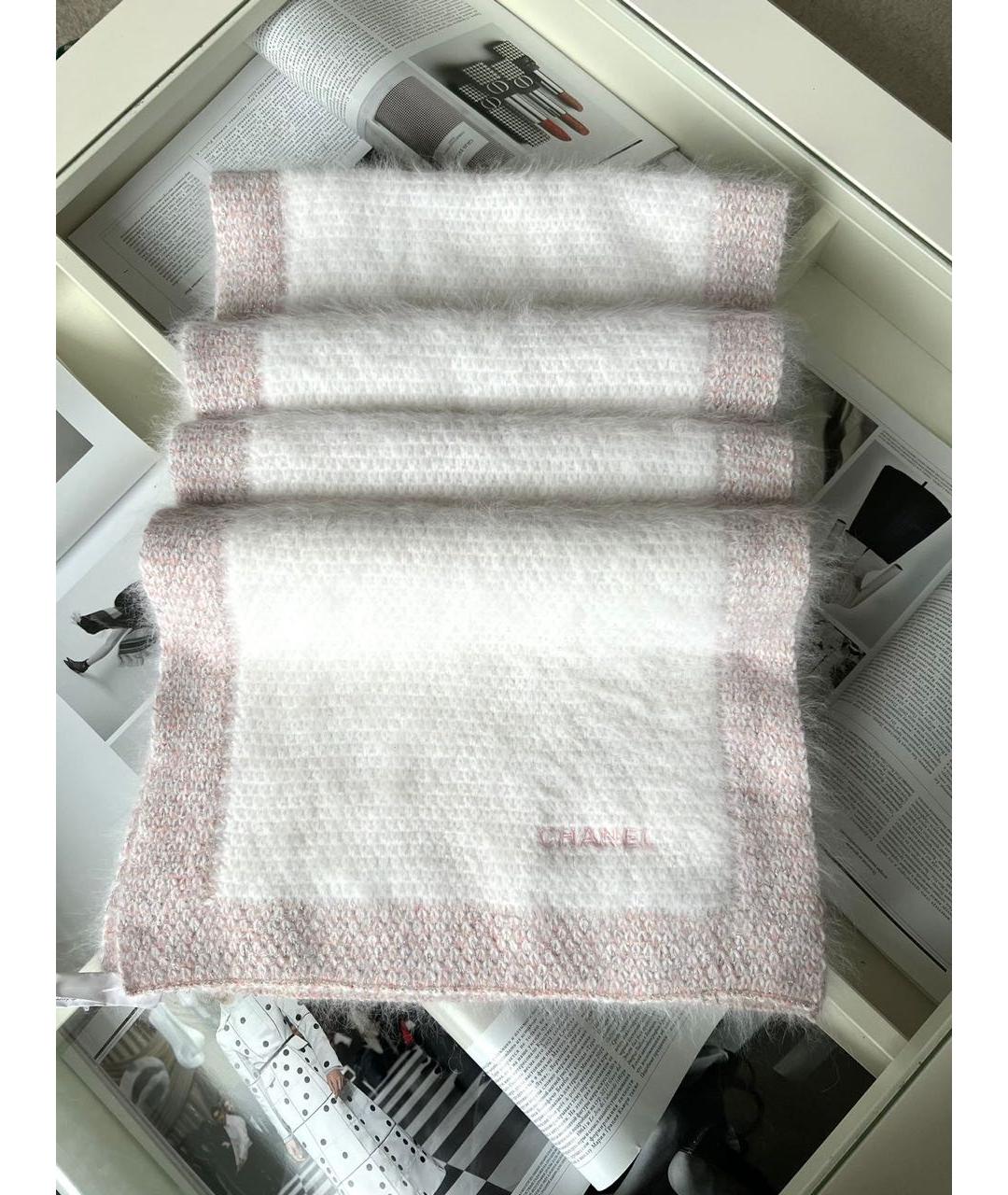 CHANEL Белый шерстяной шарф, фото 4