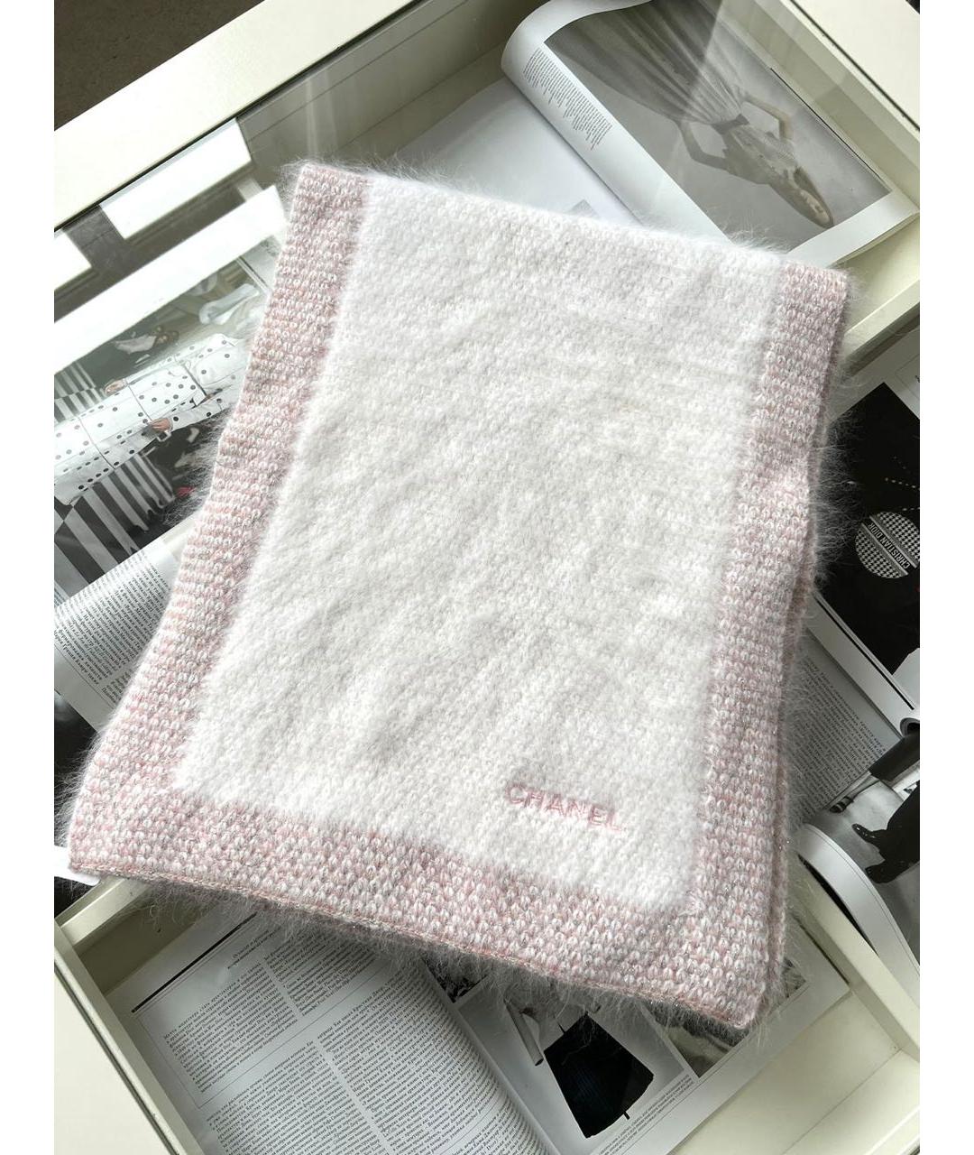 CHANEL Белый шерстяной шарф, фото 3