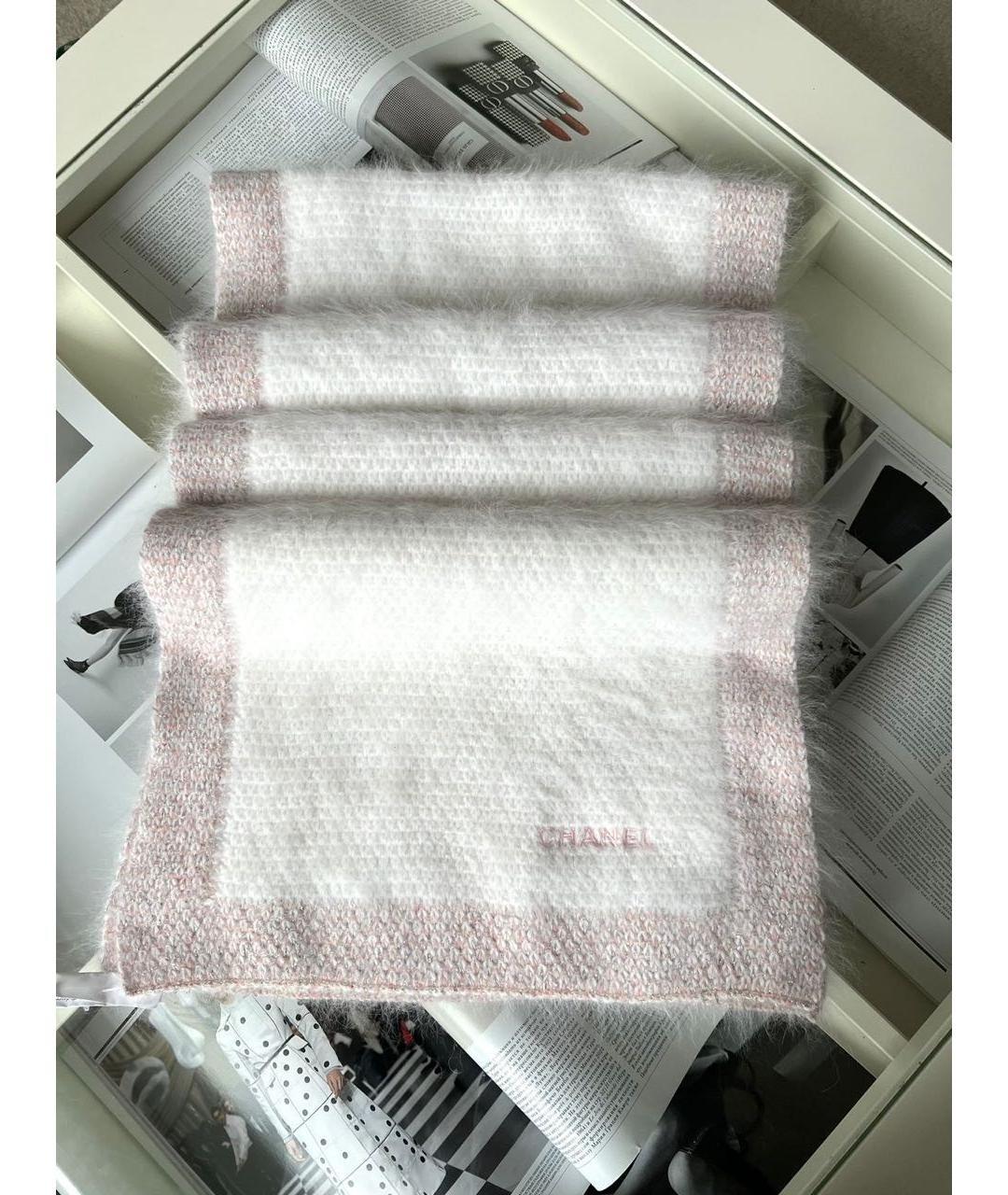 CHANEL Белый шерстяной шарф, фото 5