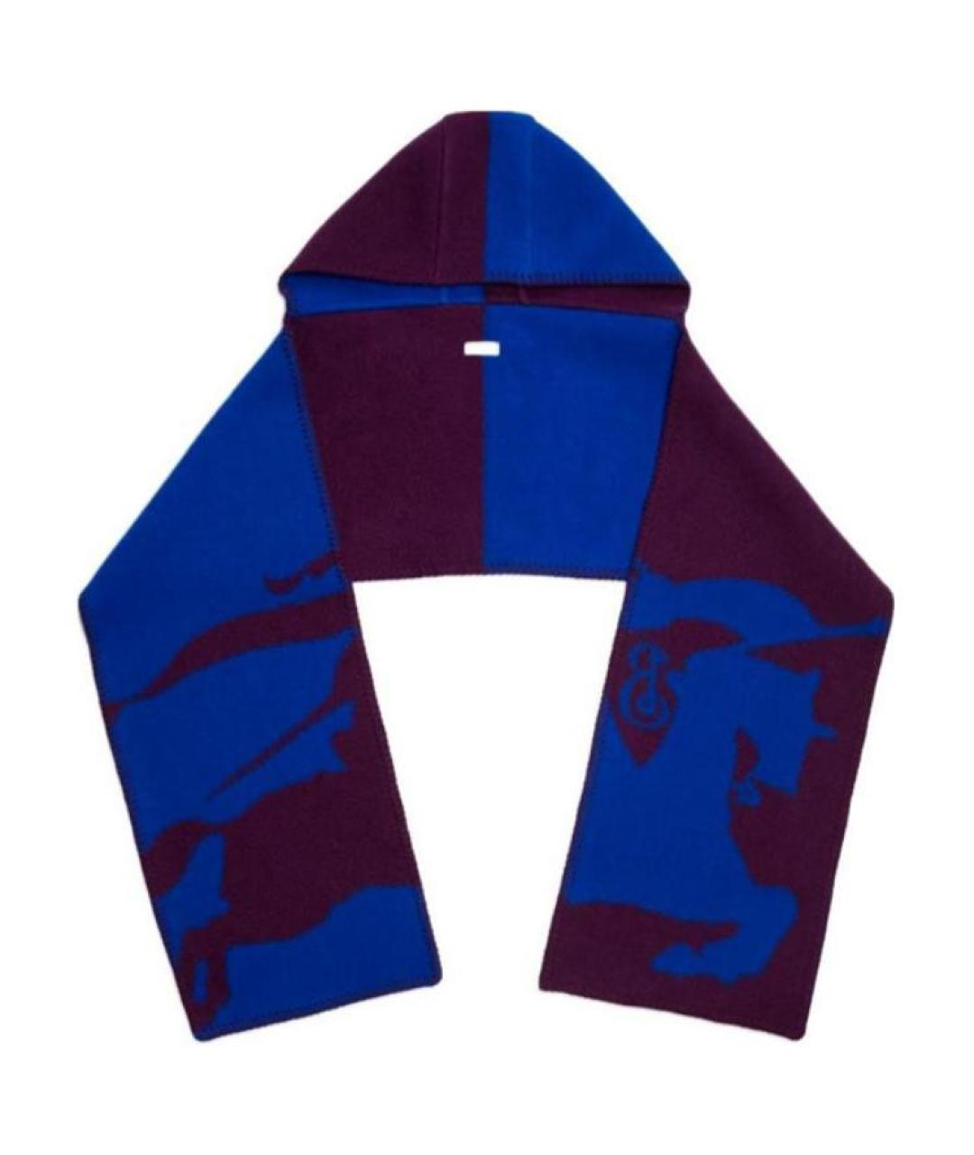 BURBERRY Синий шерстяной шарф, фото 2