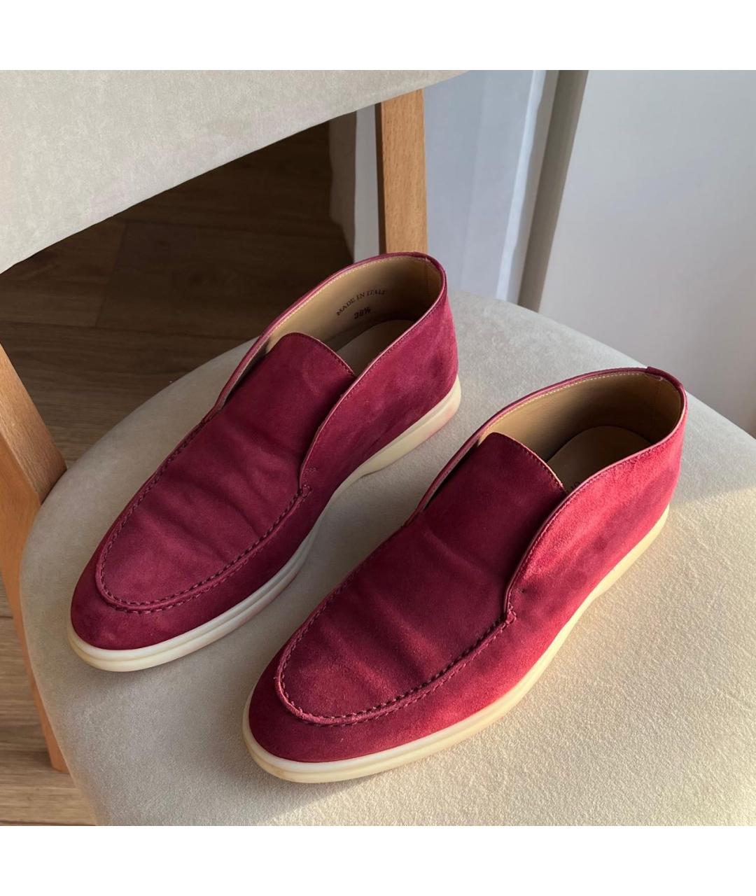 LORO PIANA Бордовые замшевые лоферы, фото 2